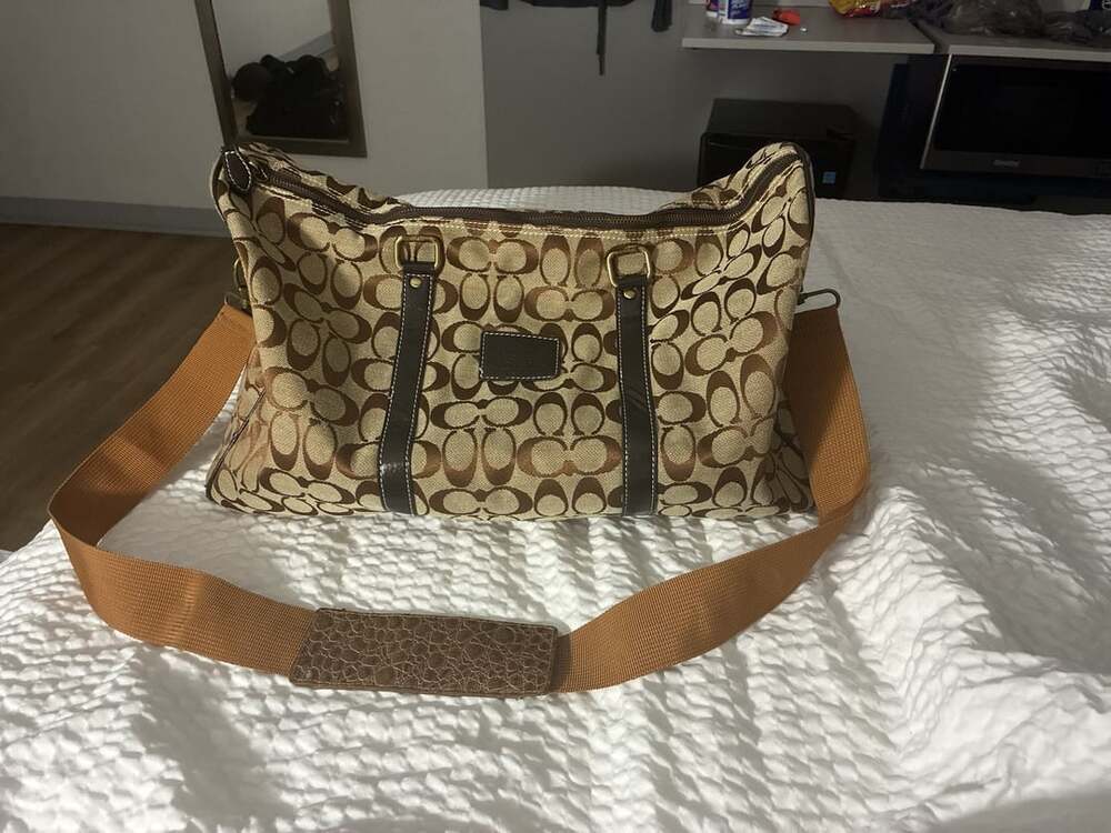 Coach Signature C Jacquard Duffel Bag Brown Tan